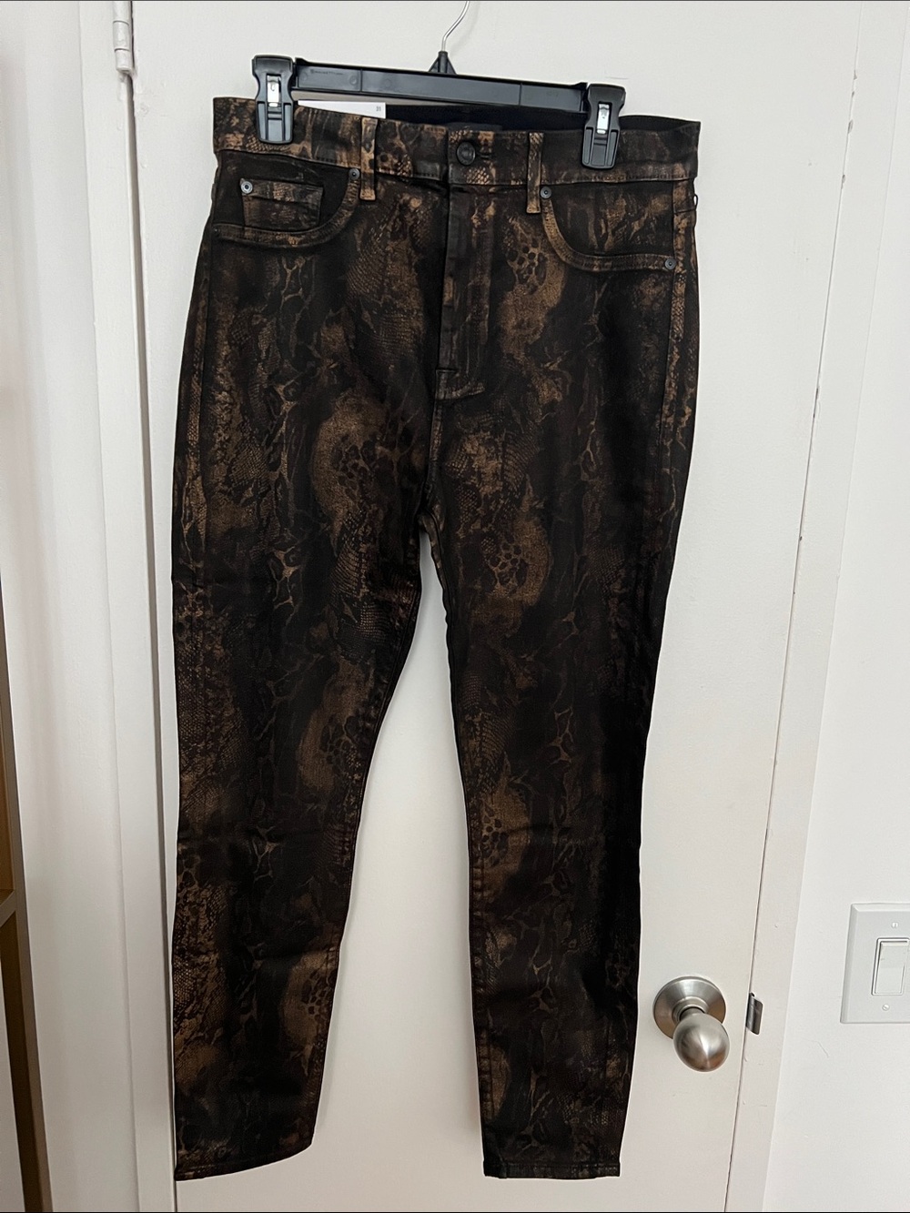 7 For All Mankind Brown and Black Snake-Print Skinny Jeans
